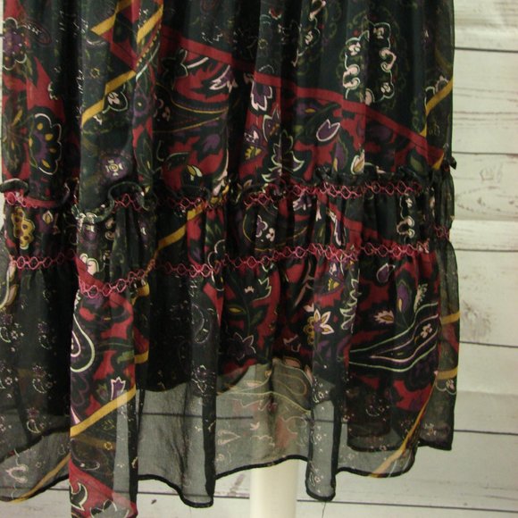 Black Deep Red Yellow Floral Flowing Layered Skirt - Picture 8 of 16